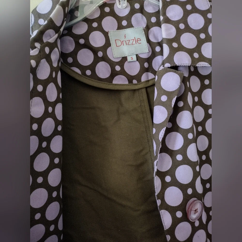 Drizzle Lavender Brown Polka Dot Raincoat Size Small - Picture 3 of 5